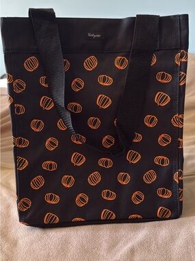 thirty-one Black Tote with Orange Pumpkin Dot Pattern